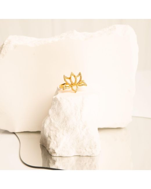 Seven Saints Metallic Illuminate Lotus Ring, Topaz Pave, Plated