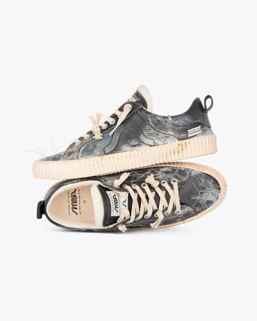 Springa | Unique Vulcanized Sneakers Italian Handmade Blue Wavy Leather Embroidery Vintage Sneakers for men