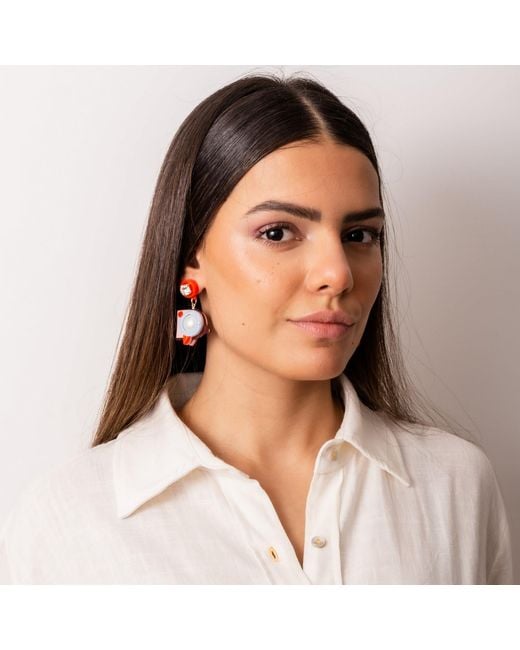 Gissa Bicalho White Handmade Acrylic Earring Angelfish Burgundy