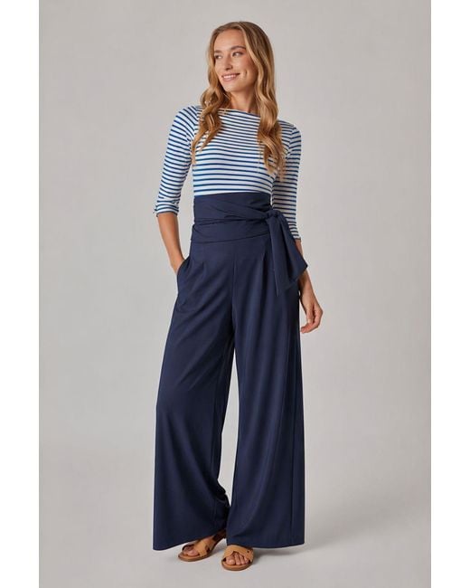 Marianna Déri Blue Wide-Leg Trousers With Tie Belt