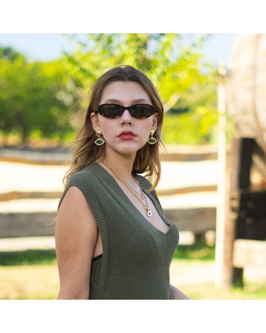 Ebru Jewelry Metallic Emerald Harmony Eye Earrings