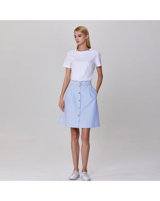 Smart and Joy Blue Striped Short Skirt Buttoned