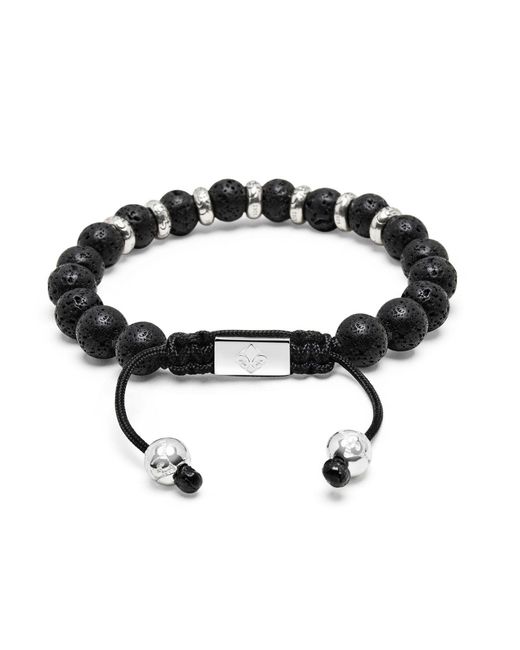 Nialaya Black Sterling Beaded Bracelet With Lava Stone for men