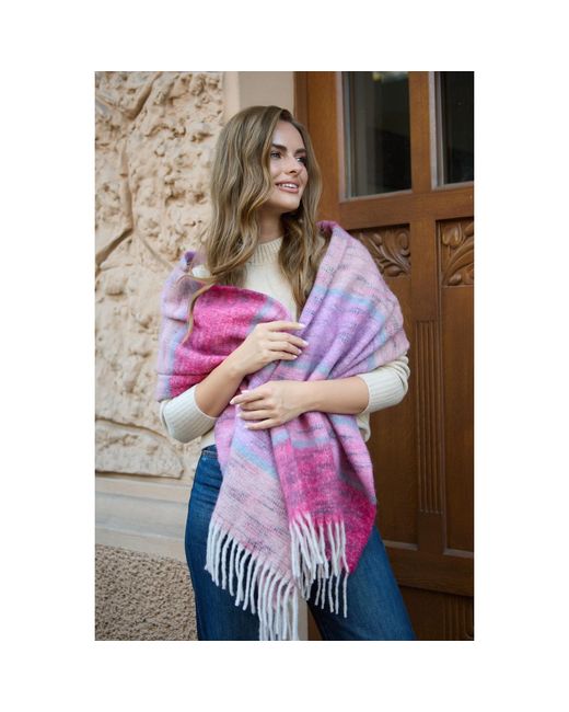 Saachi Pink Cozy Oversized Fringe Scarf