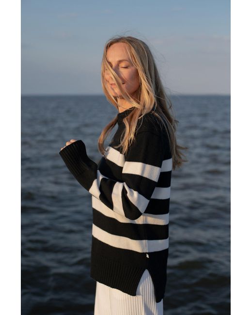 SALANIDA Black Marina Striped 100% Merino Sweater