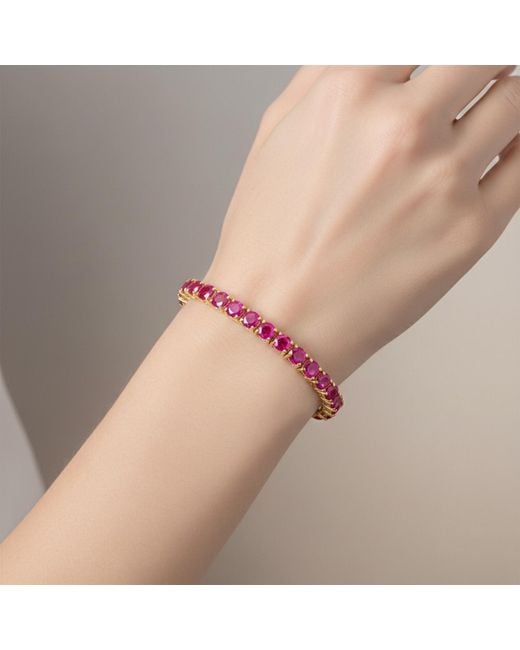 Genevive Jewelry Pink Genevive Sterling Plated With Ruby Cubic Zirconia Tennis Bracelet