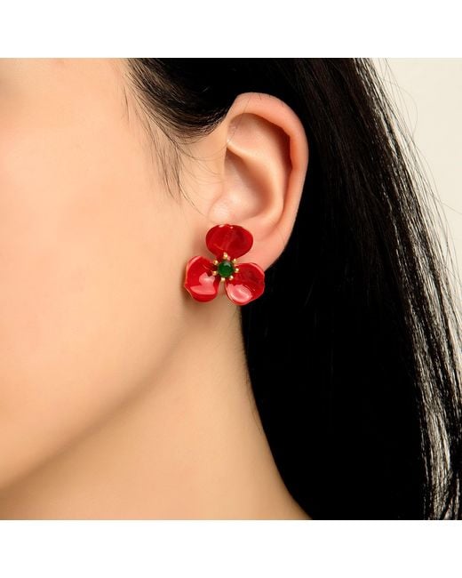 Milou Jewelry Red Petal Flower Earrings