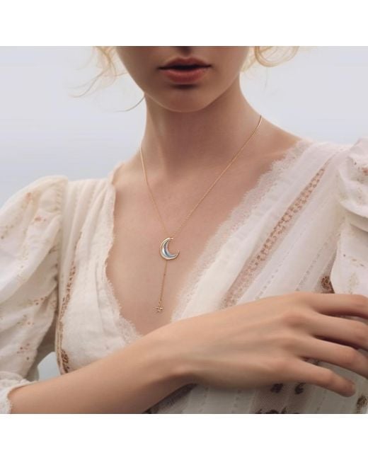 Ormiro Metallic Moon & Star Moonstone Lariat Necklace
