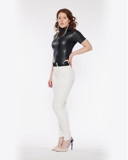 Circular Path White Button Fly Skinny Jean