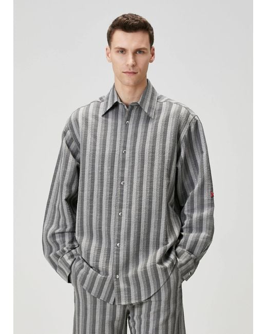 Pcfg Gray Linen & Cotton Blend Checked Woven Shirt for men