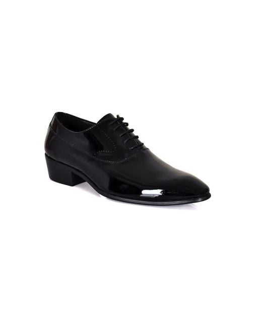 DAVID WEJ Black Frederick Patent Leather Dress Shoe With Cuban Heel for men