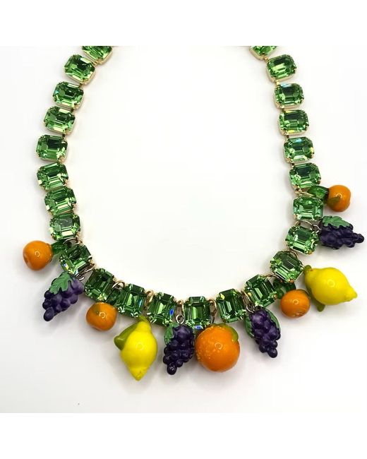 Achala Handcrafted Green Fruit Charm Statement Necklace – Crystal & Hand-Painted Fruit Motif for men