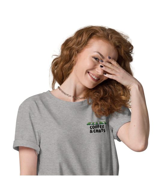 Anchor and Crew Gray Heather Gustatory Coffee & Chats Organic Cotton Embroidered T-Shirt