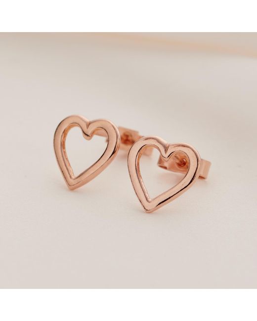 Posh Totty Designs Brown Rose Gold Plated Open Mini Heart Stud Earrings