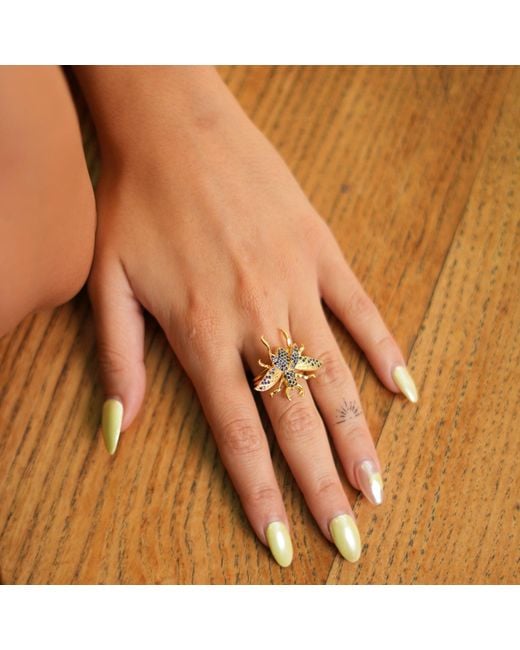 Ebru Jewelry Metallic Queen Bee Sapphire & Chunky Ring
