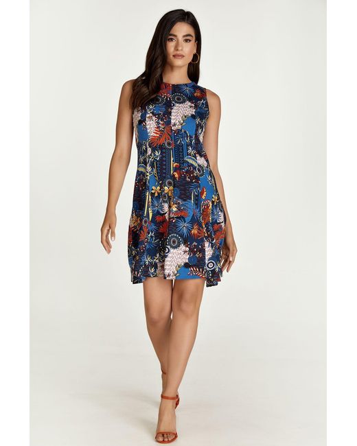 Conquista Blue Flora Print Cloche Dress