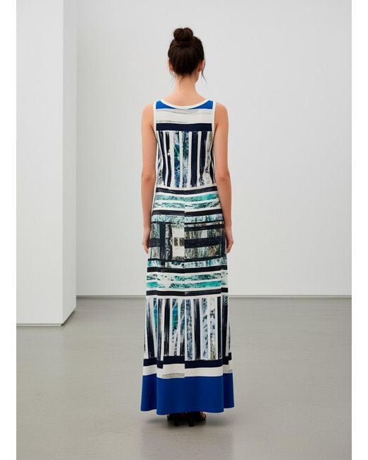 Conquista Blue Abstract Stripe Sleeveless Maxi Dress