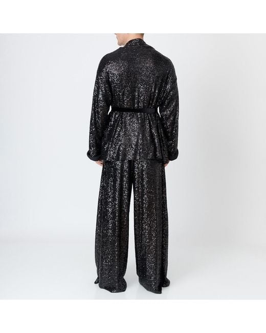 LIA ARAM Black Wrap-Around Sequin Cropped Trousers