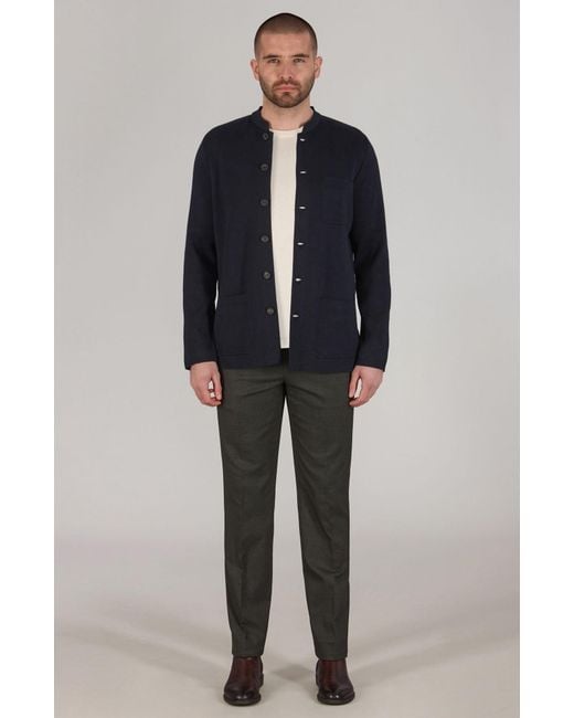 Paul James Knitwear Blue Midweight Cotton Jaipur Knitted Nehru Jacket for men