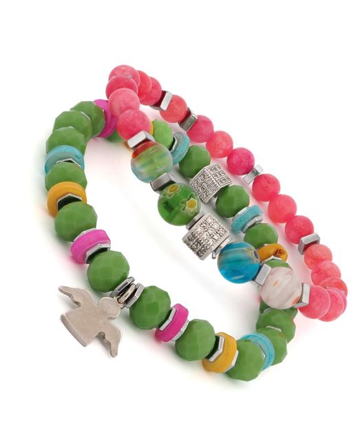 Ebru Jewelry Green Spring Vibes Angel Charm Colorful Protection Bracelet Set