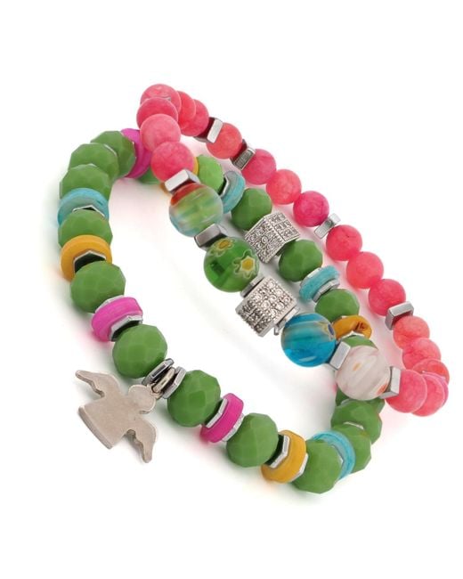 Ebru Jewelry Green Spring Vibes Angel Charm Colorful Protection Bracelet Set