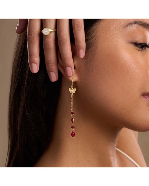 Karma and Luck White Opulent Soul Ruby Butterfly Drop Earrings