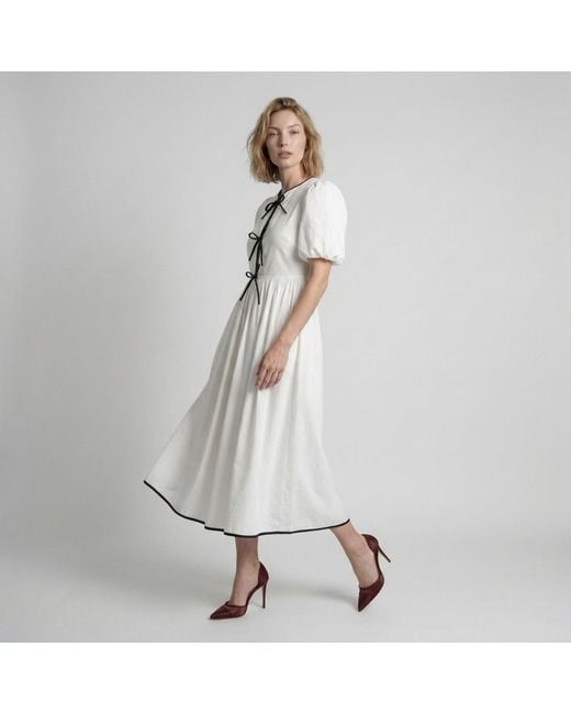 Modenaire White Midi Dress Sculpted Bow Detail