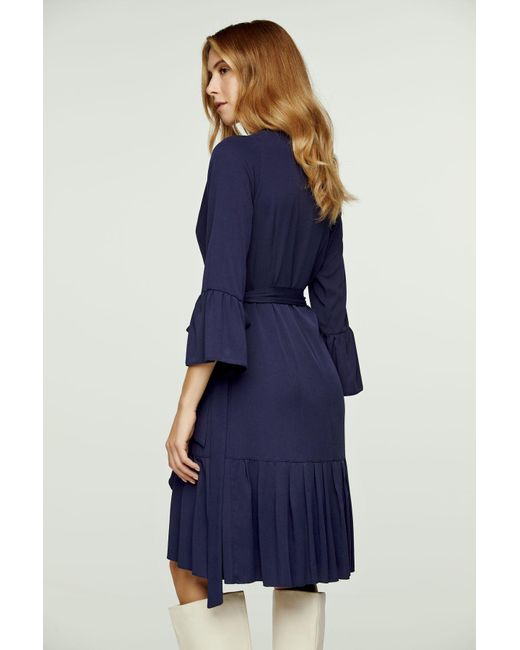 Conquista Blue Navy Wrap Dress Viscose With Bell Sleeves.