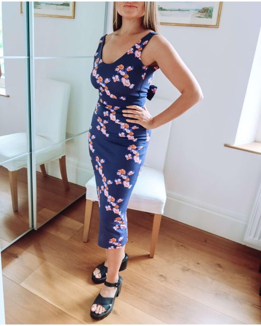 Sophie Cameron Davies Blue Floral Midi Jersey Skirt
