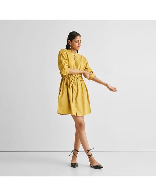 REISTOR Yellow Short Tie Waist Dress