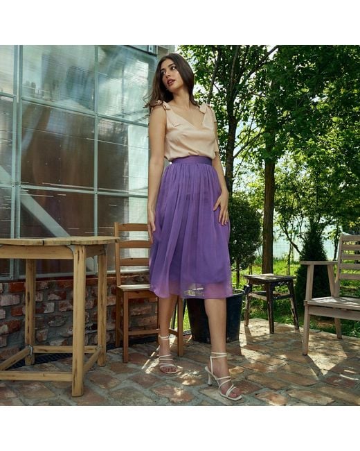 Noria Anis Purple Silk Chiffon Mid-Length Skirt