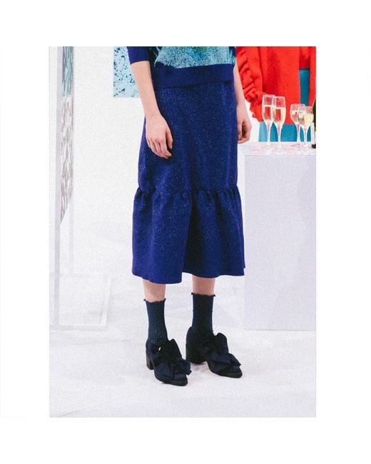 Arto. Blue Mini Dot Midi Knit Skirt