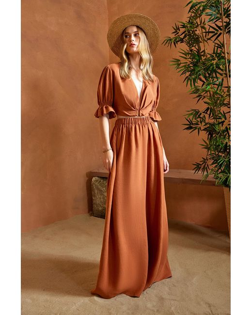 Lilamie Orange Marrakesh Puff Sleeve Summer Crop Top