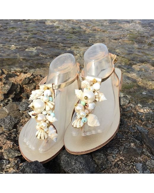 Sibylla Delphica Blue Leather Sandals With Shells