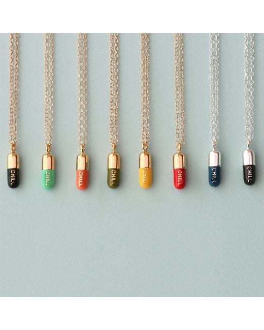 Kris Nations Metallic Chill Pill Enamel Necklace Gold Filled & Black Enamel