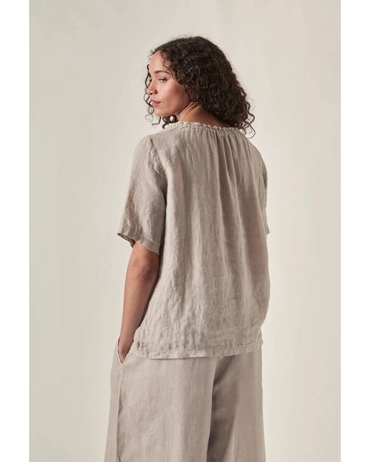 James Lakeland Multicolor Neutrals Taupe Pure Linen Blouse