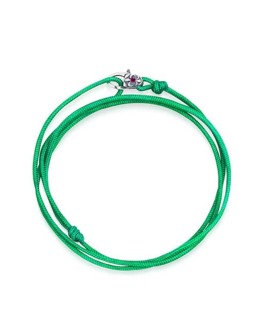 Nialaya Green Wrap-around String Bracelet With Sterling Silver Lock for men
