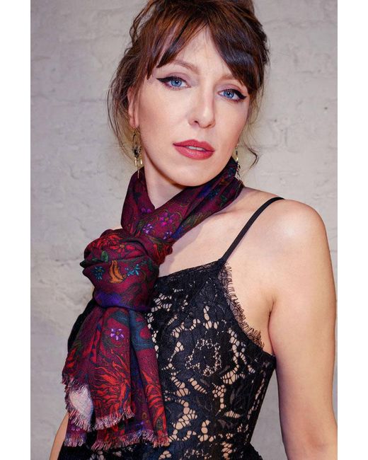 Natalia Petruch Red Botanical Silk And Wool Scarf