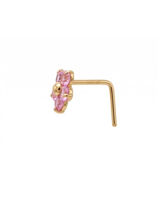 Zahav Jewelry Pink 14K Solid 24G Dark Corundum L Shape Flower Nose Stud
