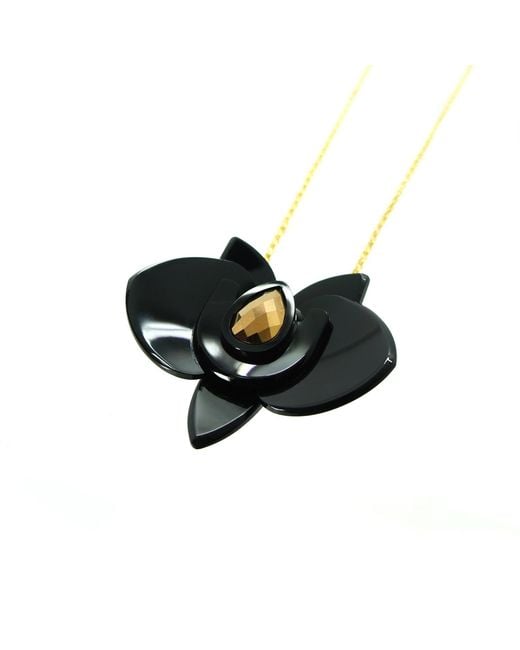 Gissa Bicalho Black Acrylic Handmade Necklace Orchid Pendant