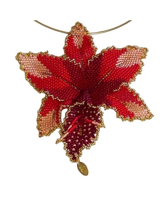 Iliana Arrazola Red Orchid Choker, And, Glass Beads, Beaded Jewelry