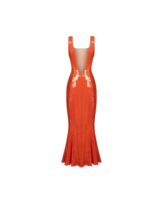 Elsava Red Sequin Tie-Back Midi Dress