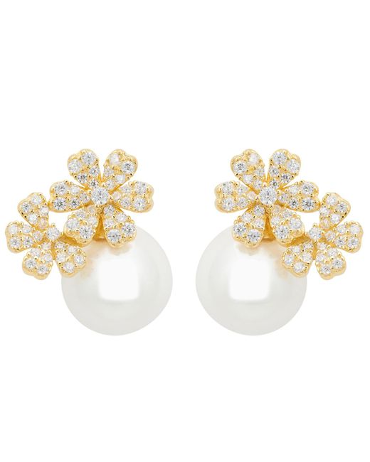 Latelita London Metallic Bouquet And Pearl Stud Earrings Gold
