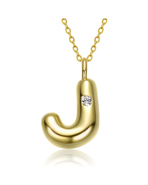 Genevive Jewelry Metallic Plated Swarovski Initial Pendant Bubble Letter Necklace