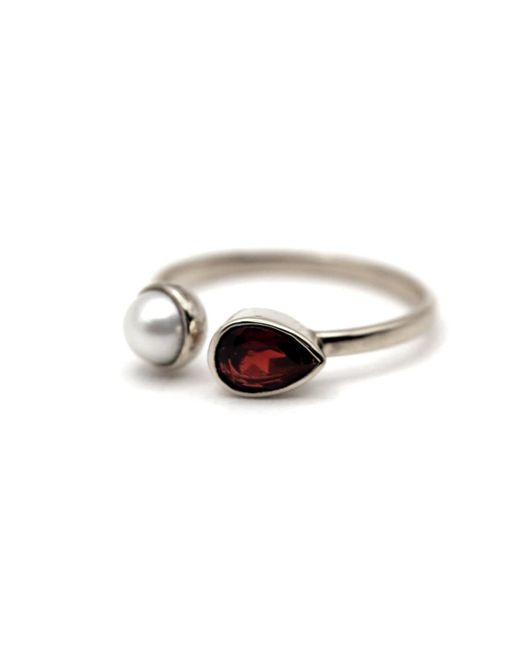 VicStoneNYC Fine Jewelry White Garnet With Pearl Open Cuff Ring