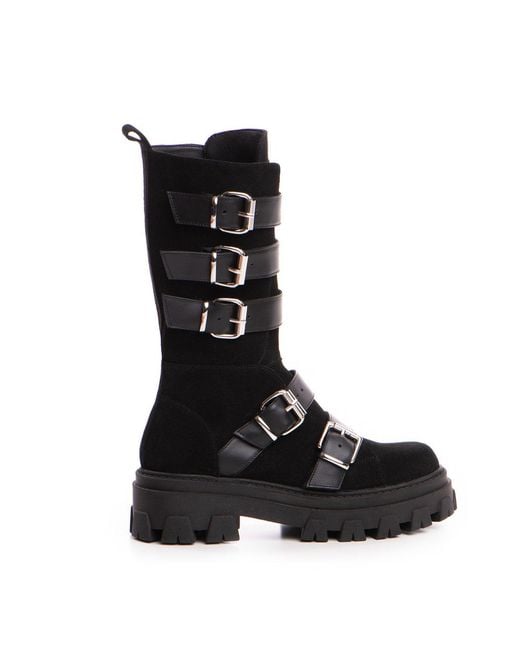 The 5Th Element Black Jagger Buckled Suede Combat Boot