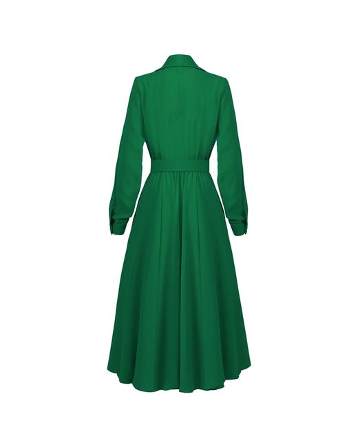 ALINA CERNĂTESCU Green Patty Forest Sustainable Viscose Midi Dress With Pockets And Textile Belt