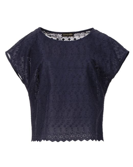 Conquista Blue Sleeveless Embroidered Top