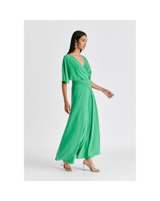 Paisie Green Flare Sleeves Maxi Wrap Dress