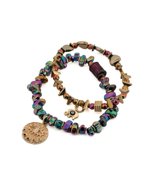 Ebru Jewelry Multicolor Hematite Stone Protective Evil Eye Lucky Elephant Bracelet Set